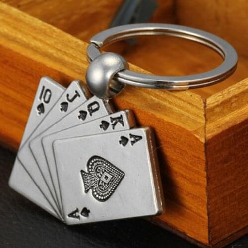Novelty Poker Charms Keychain For Men Trinket Playing Cards Key Chain Ring Male Car Bag Keyring Jewelry Souvenirs Gift