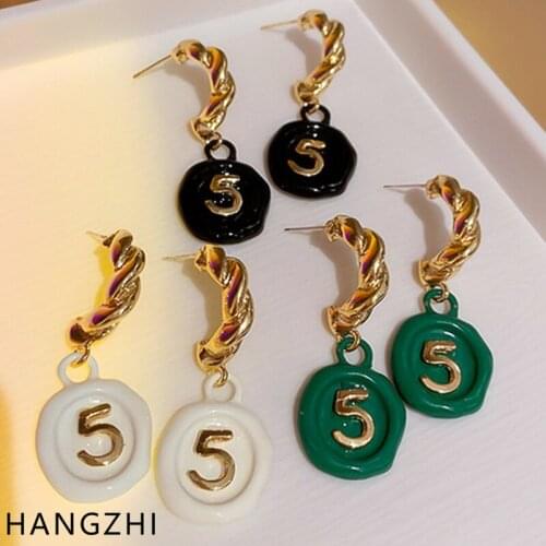 New Korean Vintage Number Geometric Buttons Chain Stud Earrings Party Travel Autumn Fashion Jewelry for Women Girls HANGZHI 2021