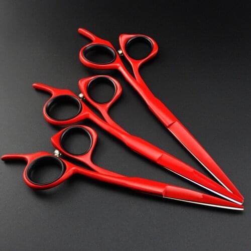 Professional japan 440 steel 5 5.5 6 inch red hair scissors cutting barber makas haircut scissor shears hairdressing scissors