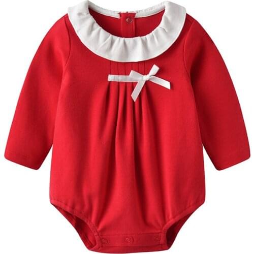 Newborn Baby Girls Clothes Red Baby Long-Sleeved Bodysuits Princess Baby Jumpsuits