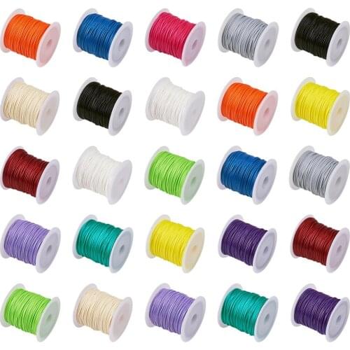 Pandahall 25rolls Waxed Polyester Cord 1mm Jewelry Findings for Necklace Bracelet Making DIY Accessories 10m/roll Mixed Color