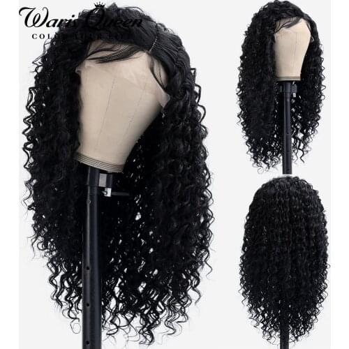 Deep Wave Lace Front Wig Jerry Kinky Curly Synthetic Natural Hair 26inch Glueless 13x4 HD Lace Frontal Wigs For Black Women