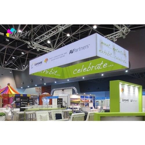 Custom Exhibition 20 feet x 10 feet x 3feet Rectangular Overhead Stretch Tension Fabric Hanging Signs for Tradeshow