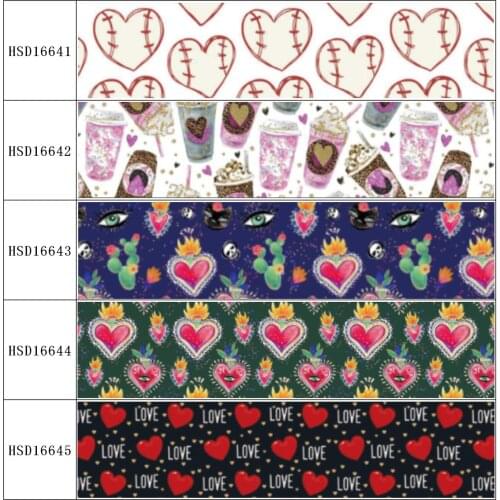 HuangTao 22MM 25MM 38MM 50MM 75mm Printed Pattern on Grosgrain Ribbon for diy ribbon