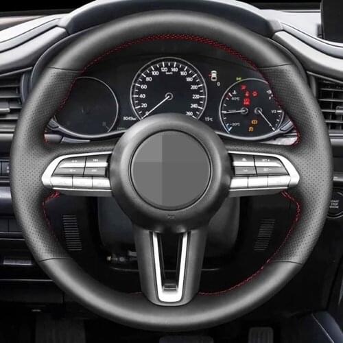 DIY Black Artificial Leather Breathable Non-Slip Car Steering Wheel Cover For Mazda 3 Axela 2019 2020 CX-30 2020 MX-30 2020