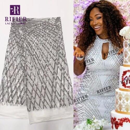 Silver Color Sequins Lace Fabric Special Design Sequined Embroidered Mesh Tulle Lace Fabric African French High Quality Fabrics