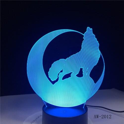 Cute Wolf 3D Night Light Creative Electric Illusion 3d Lamp LED 7 Color changing USB touch Desk Lamp For Kids Gift AW-2102