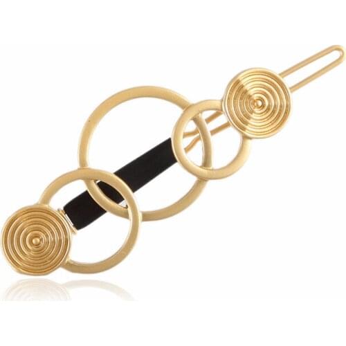 Modern design Gold Plated Zinc Alloy Ladies Fancy Three Round Circle Hair Accessories Metal Hair Pin Barrette