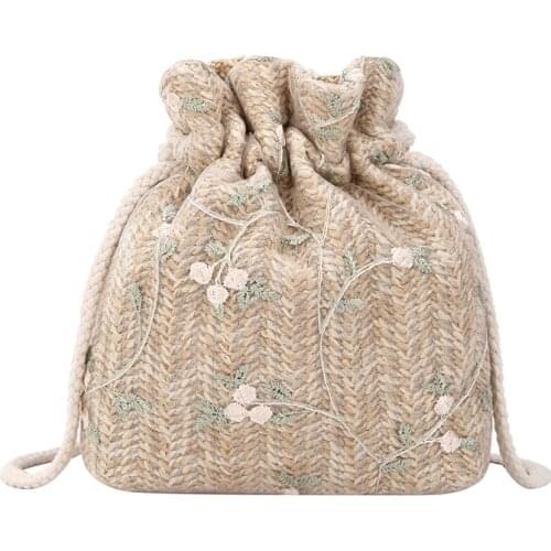 Fashion Women Floral Print Drawstring Shoulder Bags Cute Princess Bucket Messenger Bags Girls Casual Beach Cross-body Bags