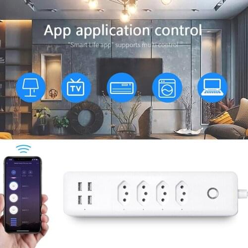 Wifi Smart Power Strip 4 BR Standard Outlets Plug with 4 USB Charging Port Timing App Voice Control Work with Alexa Google Home