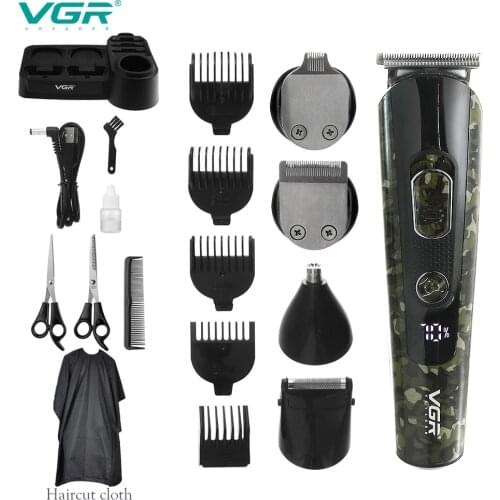 VGR 5 in 1 Electric Grooming Kits Camouflage Cordless Hair Clippers for Men Hair Trimmer Sets with LED Display V-102