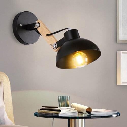 E27 Nordic Iron LED Wall Lamps Living Room Bedside Sconces Wall Light Restaurant Coffee Bar Wooden Wall Lamps