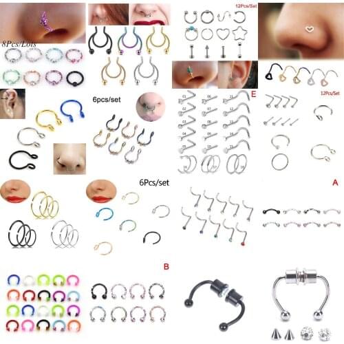 Women Fashion Nose Septum Piercing Studs Set Stainless Steel Nose Septum Studs Body Piering Jewelry For Nose Piercing Jewelry