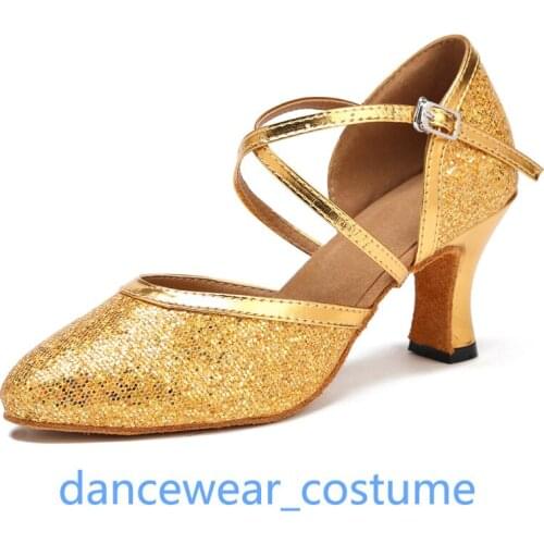 New Adult Ladies Professional Party Ballroom Latin Tango Modern Samba Rumba Dance Salsa Shoes Heels Sandals US5-9 Gold