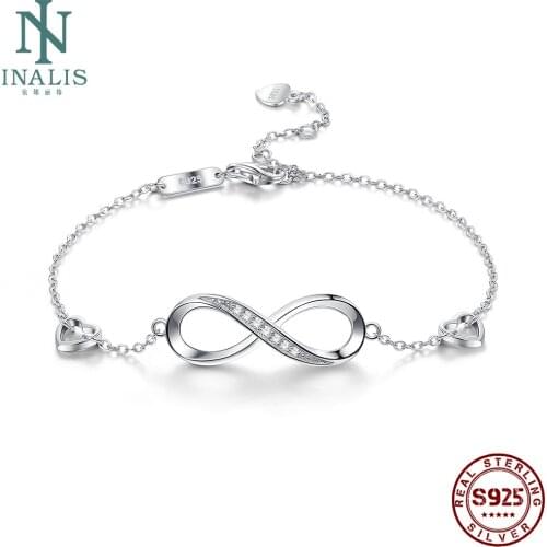 INALIS Lucky Bracelet For Women Real 925 Silver Heart Shape Pure Zircon Womens Bracelet & Bangle Girl Wife Gift Trendy Jewelry