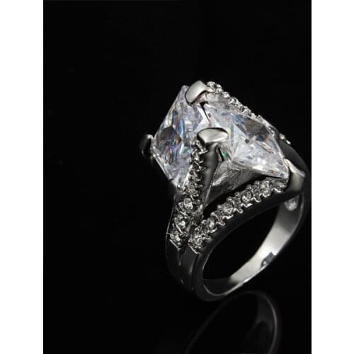 2pcs large squar white zircon Silver Color ring for women wedding party gift fashion jewelry wholesale