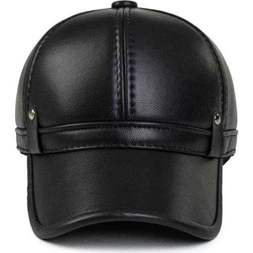 Winter Mens Velvet Warm Baseball Cap With Ears PU Leather Fashion Earmuffs Hats Middle-aged Tongue Caps Snapback Cap