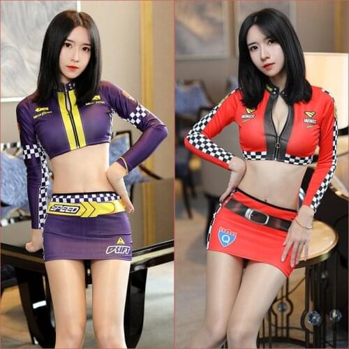 2pcs/set 2019 New Racing Girl Sexy Cosplay Costumes for Women Hollow Patchwork Mesh Sex Erotic Lingerie Bodysuit Christmas Gift