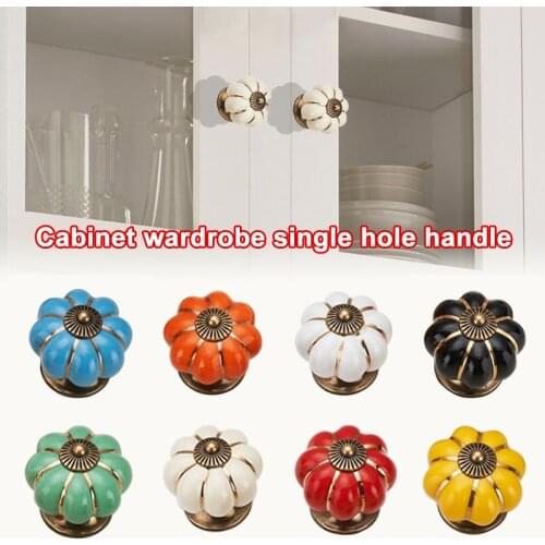 2 Pcs/Set Vintage Pumpkin Ceramic Door Knobs Cabinet Drawer Cupboard Kitchen Pull UD88