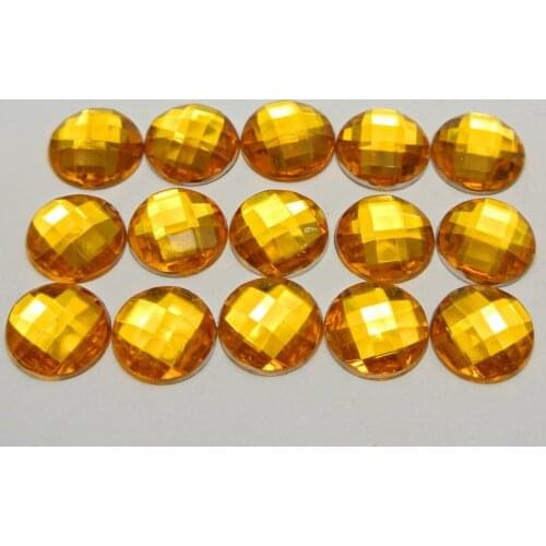 200 Gold Acrylic Flatback Rhinestone Faceted Round Gems 12mm No Hole