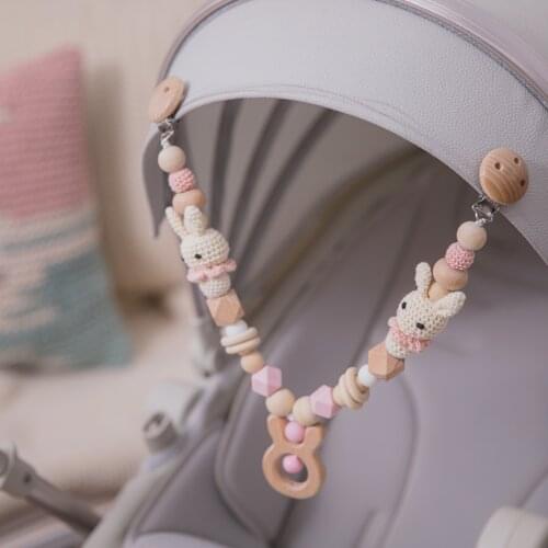 2021Baby Teething Cart Chain Wooden Rabbit Crochet Beads Crib Mobile Stroller Rattle Toys Baby Gym Teething Toy Gift for Newborn