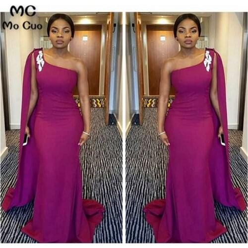 One Shoulder African Mermaid Evening Dresses Long Elastic Satin Prom Gown Evening Dress Custom Made