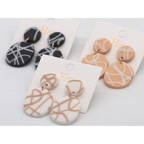 2021 Modern Abstract Pattern Handmade Polymer Clay Earrings Geometric Drop Dangle Pendant Trendy Multi Color Statement Earrings