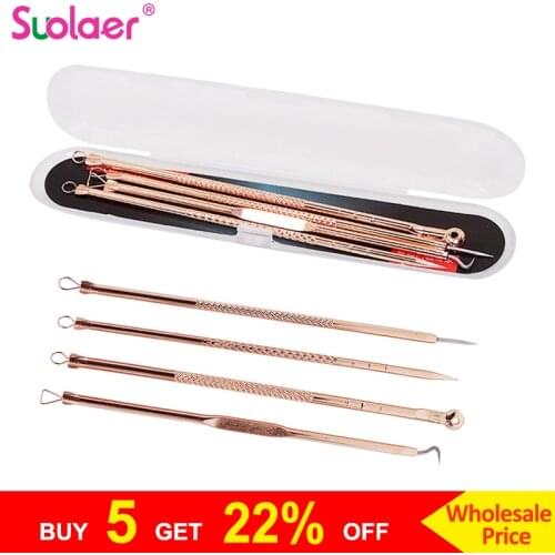 4PCS/Set Double-ended Acne Cleaning Needles Blackhead Remover Tool Stainless Steel Pimple Comedone Needle Face Clean Care Tools