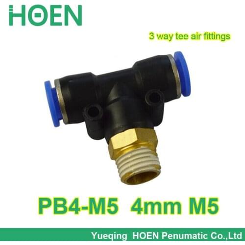 50pcs/lot 4mm thread M5 joint 3 way pneumatic fitting PB4-M5 Push In One touch tube quick pipe tee Quick Fitting