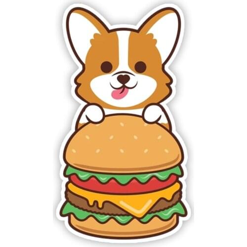 A0127# 13 cm/17 cm Self-Adhesive Decal Corgi Burger Dog Car Sticker Waterproof Auto Decors on Bumper Rear Window Laptop