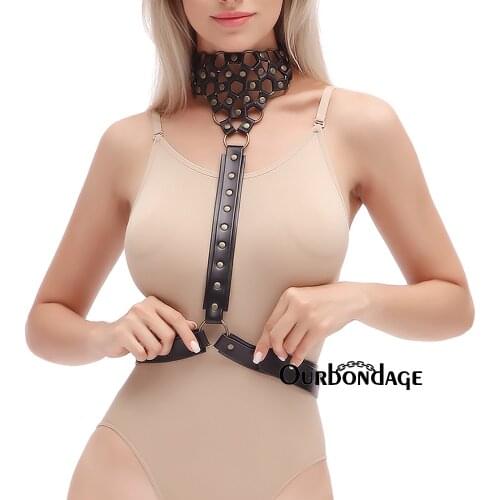 Ourbondage Women BDSM Bondage PU Leather Y-Shape Flower Collar with Chest Harness Belt Punk Waist Strap For Women Sex Toys