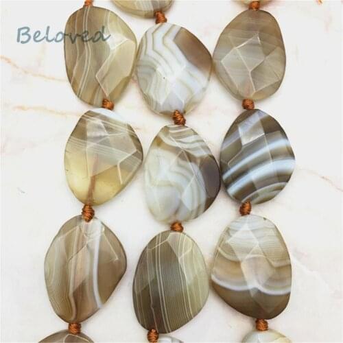 Freeform Faceted Druzy Stripped Agates Slice Drilled Beads,Smooth Brown Banded Agates Slab Jewelry Making Beads, BG18307