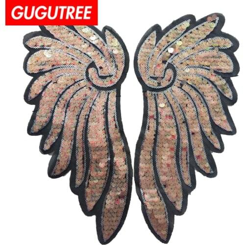 GUGUTREE sequined embroidery big wings patch cartoon patches badges applique patches for clothing JW-158