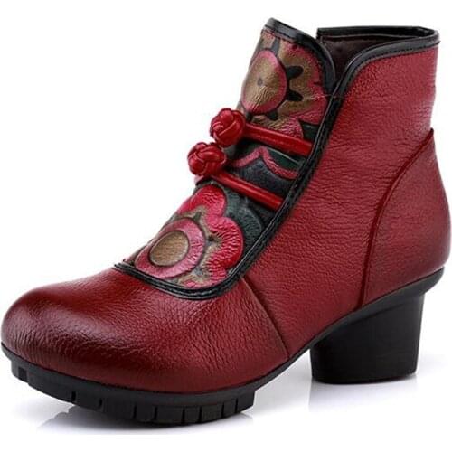 Elegant Fashion Handmade Retro Printing Genuine Leather Shoes Women shoes Boots 2019 New famous Autumn Winter Boots Martin Boots