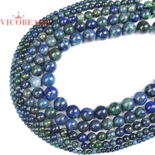 Natural Stone Chrysocolla Azurite Round Loose Beads 15" Strand 4 6 8 10 12 MM Pick Size For Jewelry Making