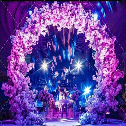 Wedding Silk Flowers Cherry Blossom Iron Round Stand Lucky Door DIY Wedding Party Decor Artificial Flower Cherry Blossom Arch
