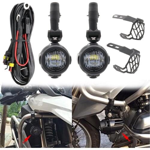 Pair 40W LED Auxiliary Spot Driving Light with Protective Guard for BMW Motorcycle R1200GS F800GS K1600