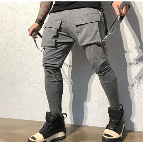 Men Joggers Zip pocket Hip-hop Multi-pocket Sweatpants Man Gyms Workout Fitness Cotton Trousers Male Casual Fashion Skinny Pants