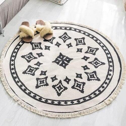 Cotton hemp Ethnic Vintage Round Carpet Bedroom Decor Home Living Room Floor Mat Bedside Blanket Doormat Soft Carpet