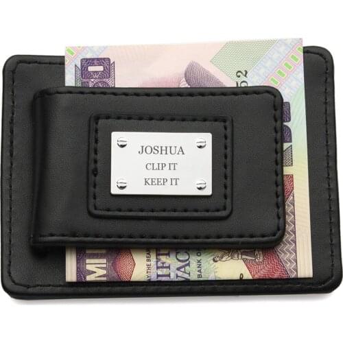 Personalized Fathers Day Gift For Men Husband Bride Bridegroom Boyfriend,Real Leather Money Clip Wallet,Custom Engraved Name