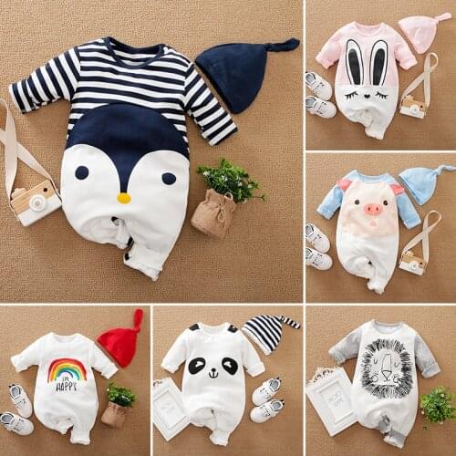 ZAFILLE Romper Baby 2021 Cute Clothes Baby Animal Stripe Penguin Baby Overalls and Hat Unisex Newborn Baby Boy Clothes