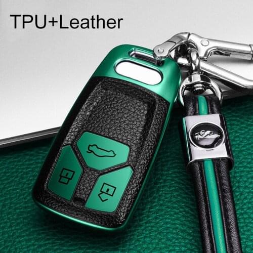 Leather TPU Car Key Case Cover Key Cover For Audi 2016 2017 A4 allroad B9 Q5 Q7 TT TTS Smart Remote Cover Protector Keyless