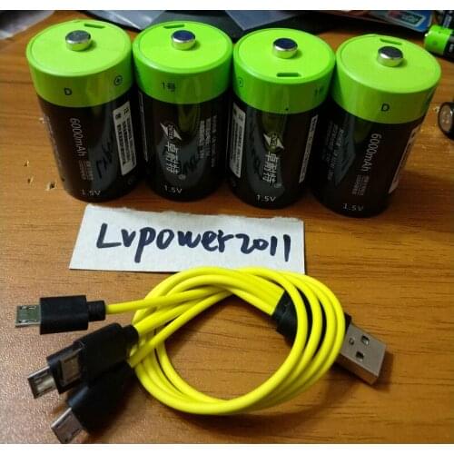 4PCS ZNTER 6000MAH Lipo lithium polymer battery 1.5V D size 9000mwh rechargeable batteries + 1pcs USB cable cell