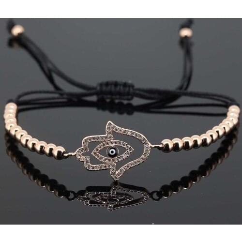 Macrame Bracelet 2018 Fashion Men Jewelry Gift 4mm Beads Hamsa Plam Charm Handmade Bracelets For Women Pulseras Mujer
