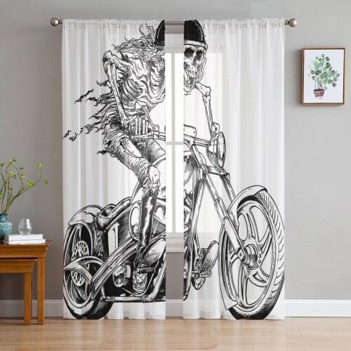 Fashion Motorcycle Hat Skull Black White Modern Tulle Curtains for Living Room Bedroom Home Kitchen Window Sheer Curtains