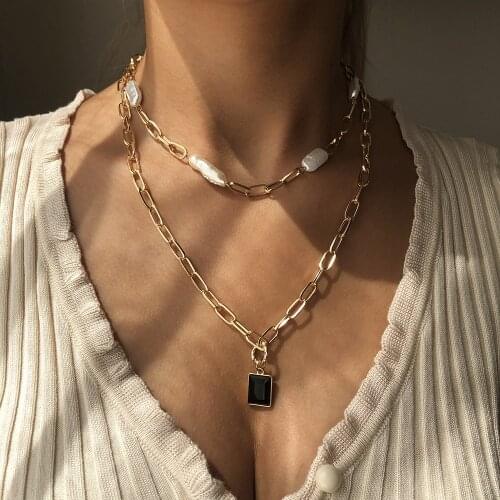 Fashion Faux Pearl Gold Chain Color Pendant Necklace For Women Female Multilevel Collar Pendant 2021 Vintage New Crystal Jewelry