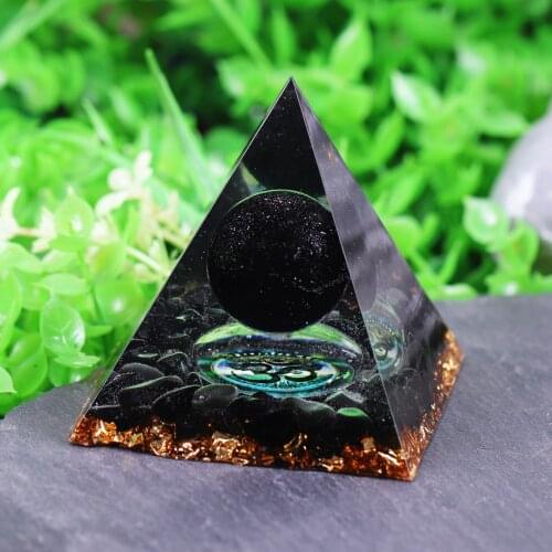 Natural Obsidian Crystal Sphere Orgonite Pyramid For Emf Protection Reiki Charged Energy Generator Chakra Healing Meditation