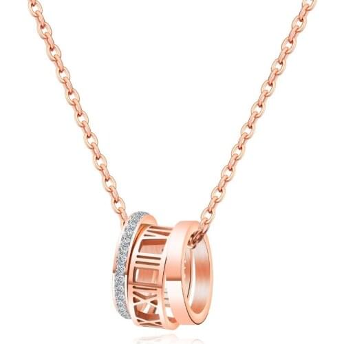 Fashion Stainless Steel Three round with CZ Pendant Necklace For women Link Chain Rose Gold trendy Female party Jewelry Gift