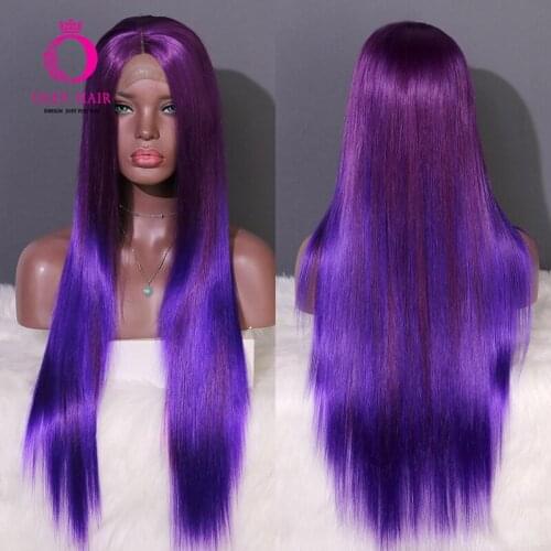 Ombre Purple Synthetic Lace Front Wig Heat Resistant Drag Queen Glueless Long Straight Cosplay Wigs For Black Women OLEY