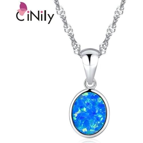 CiNily Silver Plated Fire Opal Pendant Ocean Blue Round Charm Fashion Party Jewelry Valentines Gift for Girl Women 20mm